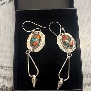 Silver and Multicolor spiny oyster earrings